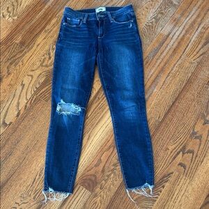PAIGE Dark Blue Distressed Verdugo Ankle Jeans